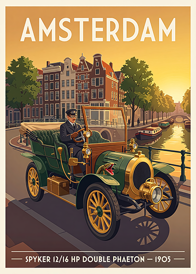 Affiche Spyker 12/18 HP 1905 — Amsterdam, poster décoratif vintage