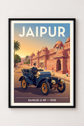 Affiche Daimler 22 HP 1908 — Jaipur, Inde, affiche vintage encadrée