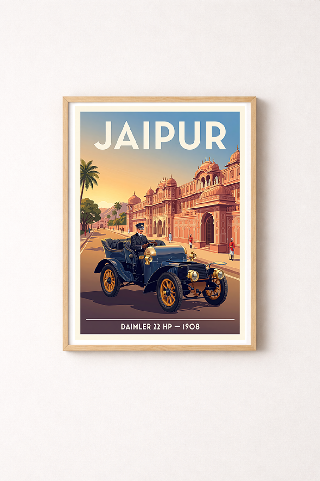Affiche Daimler 22 HP 1908 — Jaipur, Inde, décoration murale vintage