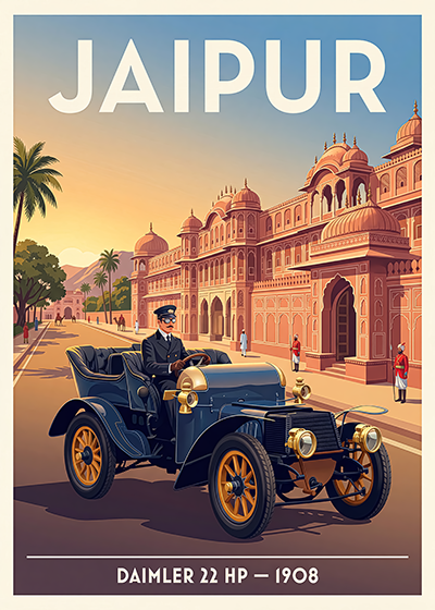 Affiche Daimler 22 HP 1908 — Jaipur, Inde, affiche imprimée sur papier 250 g/m²