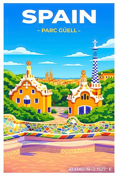 Affiche Barcelone — Parc Güell, Espagne