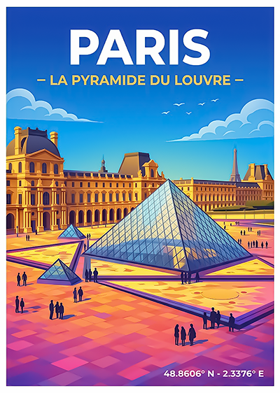 Affiche Paris — Pyramide du Louvre, France
