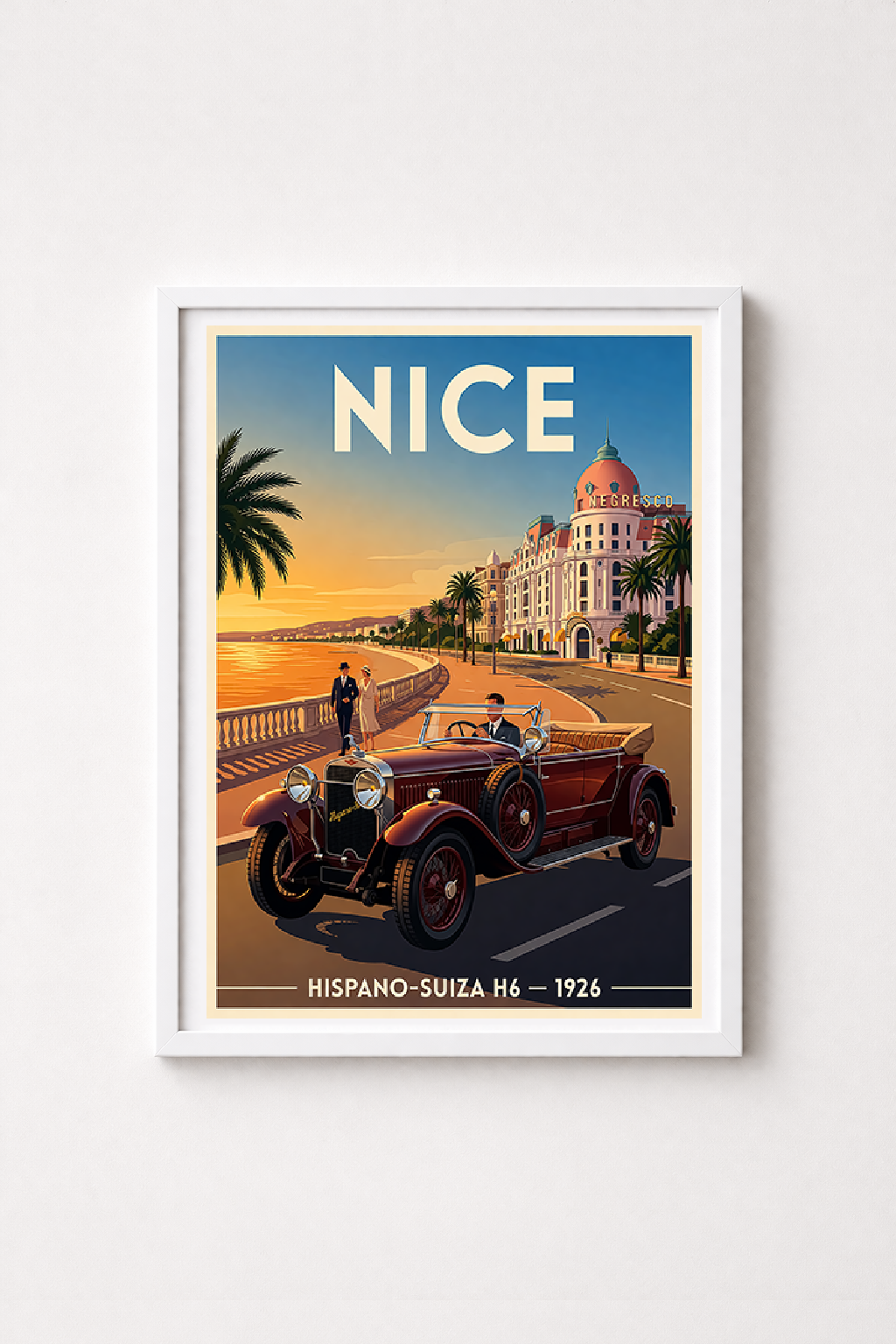 Affiche Hispano-Suiza H6 1926 — Nice, poster mural style rétro