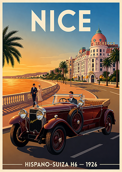 Affiche Hispano-Suiza H6 1926 — Nice, affiche imprimée sur papier 250 g/m²
