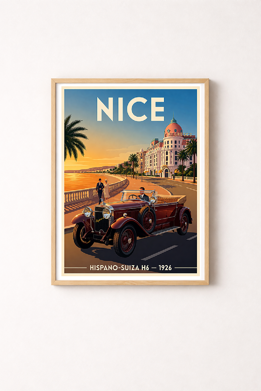 Affiche Hispano-Suiza H6 1926 — Nice, tirage mural style Art Déco