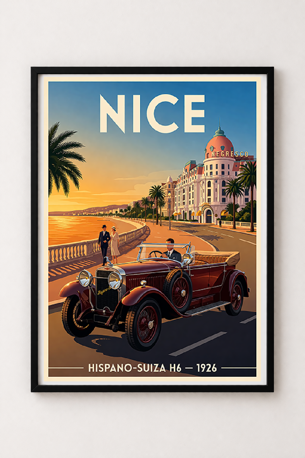 Affiche Hispano-Suiza H6 1926 — Nice, affiche vintage encadrée